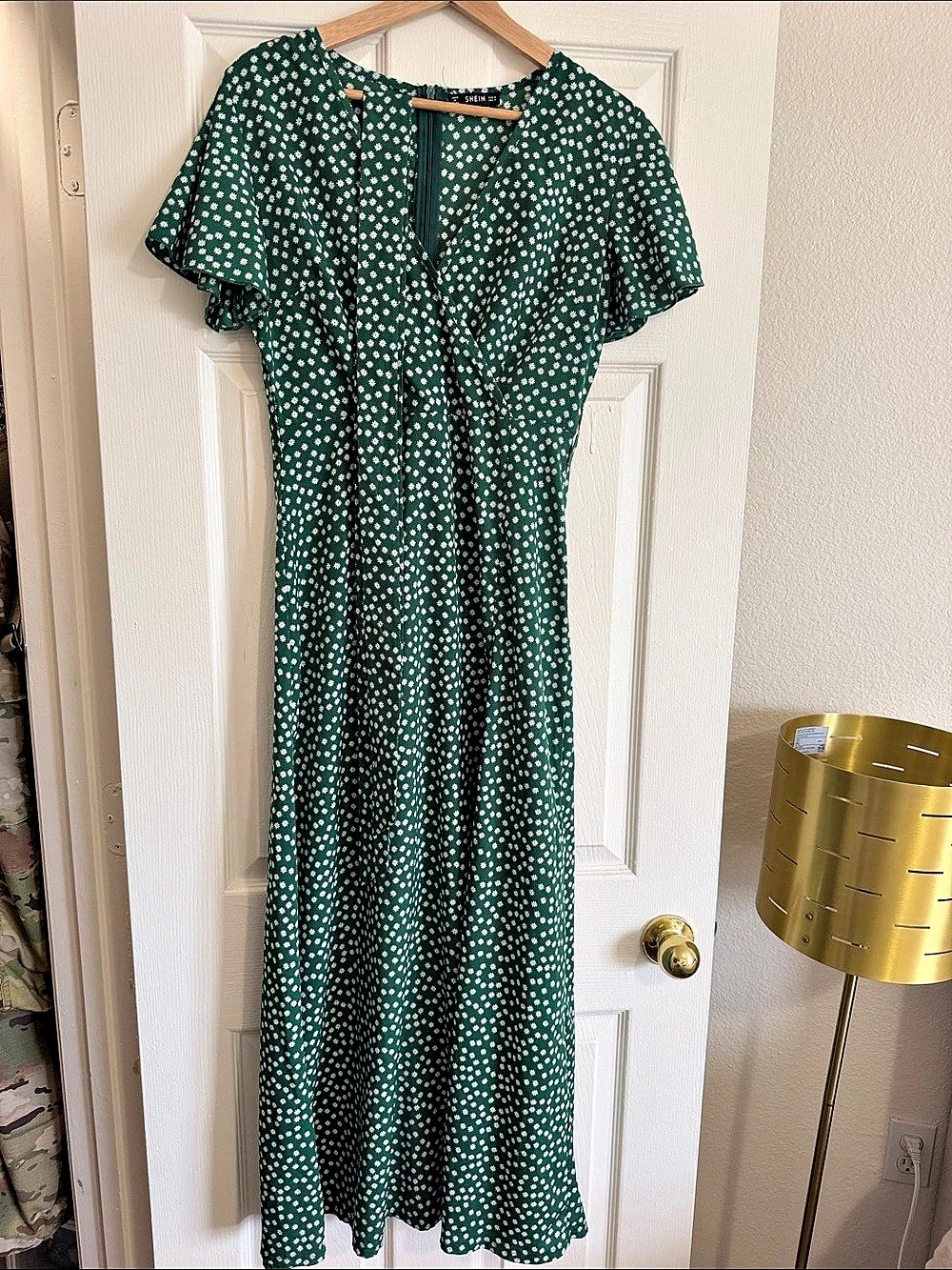 SHEIN Floral Maxi Dress in Green & White Like New